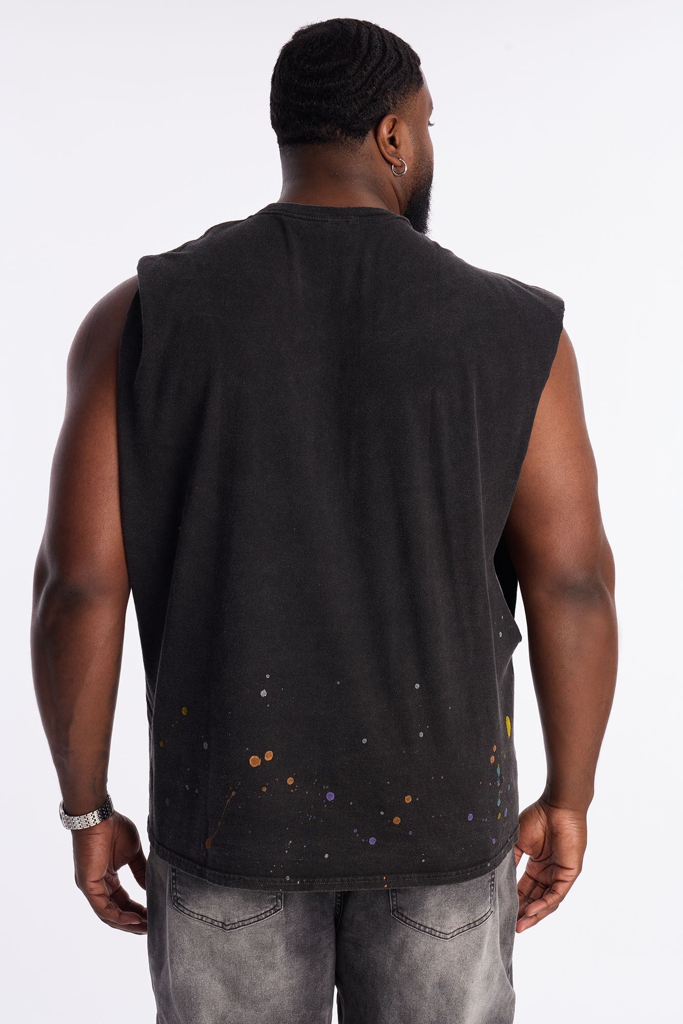 Lava Fall Paint Splatter Muscle Tee - Black Fashion Nova