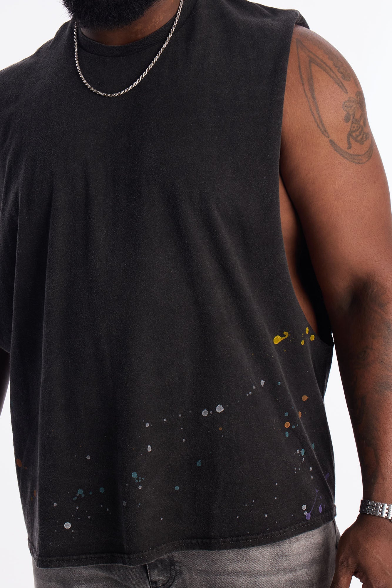 Lava Fall Paint Splatter Muscle Tee - Black Fashion Nova