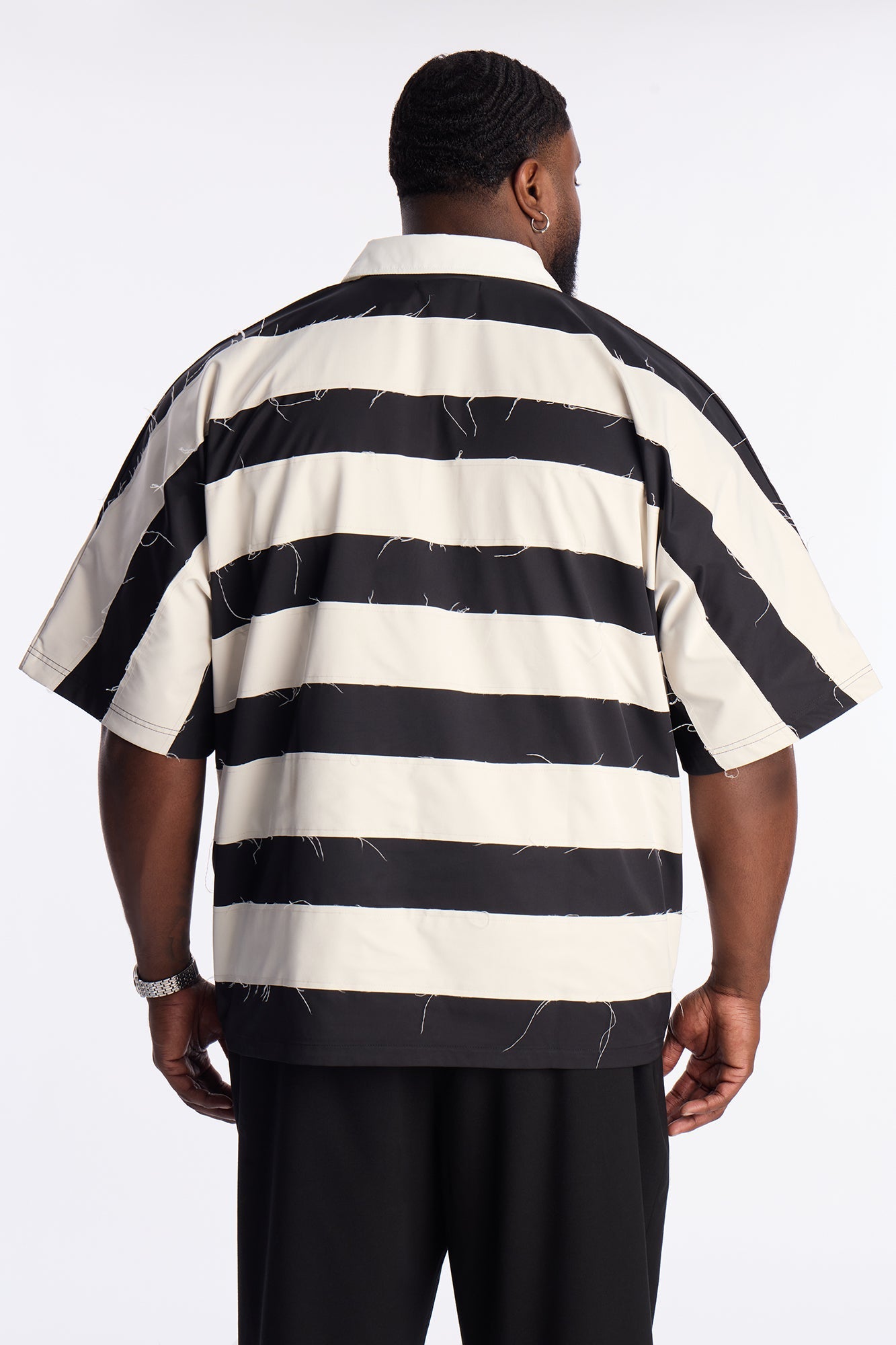 Oversized Frayed Polo Shirt - Black Fashion Nova