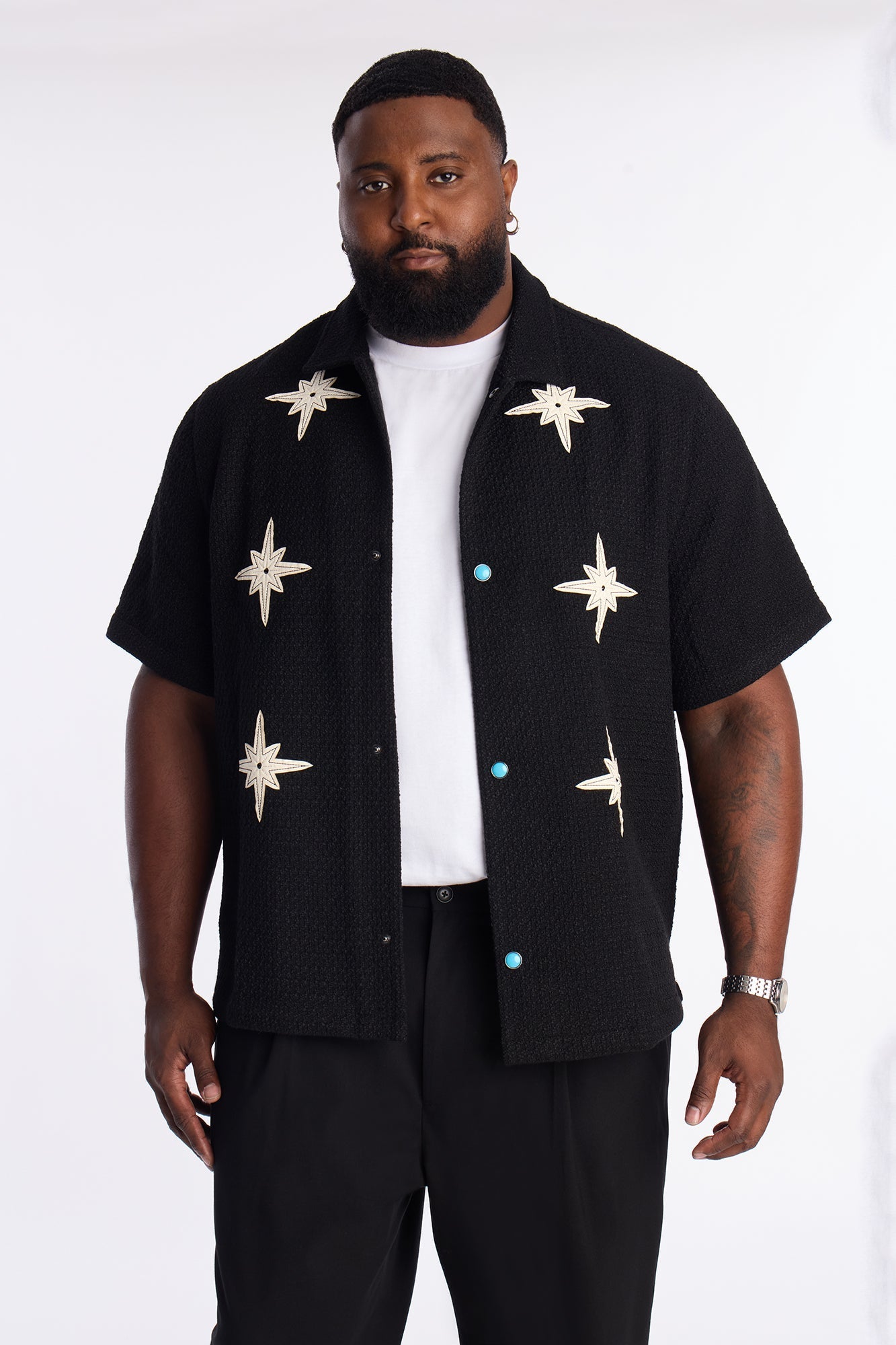 Tweed Bright Etoile Button Up Shirt - Black Fashion Nova