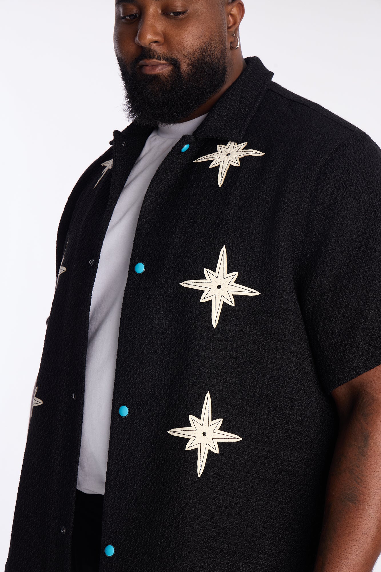 Tweed Bright Etoile Button Up Shirt - Black Fashion Nova