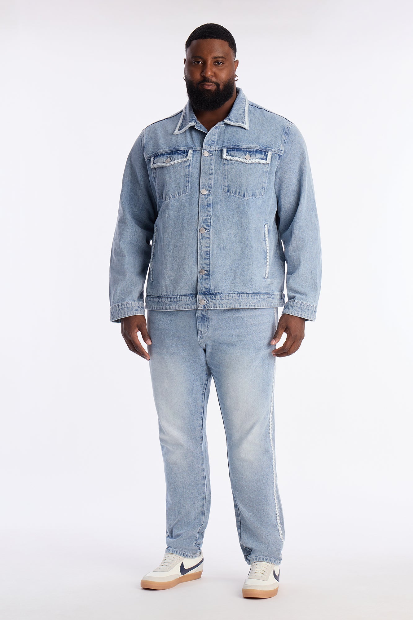 Crochet Denim Trucker Jacket - Light Blue Wash Fashion Nova