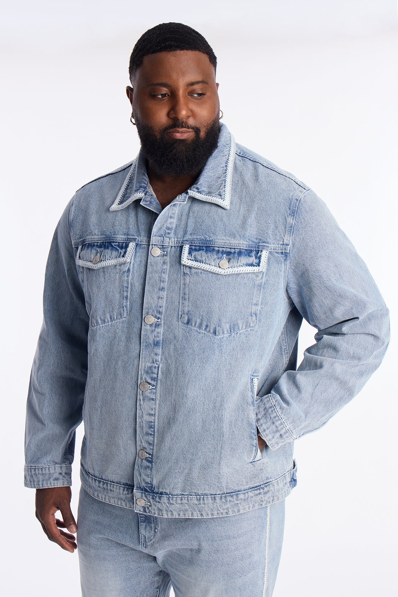 Crochet Denim Trucker Jacket - Light Blue Wash Fashion Nova
