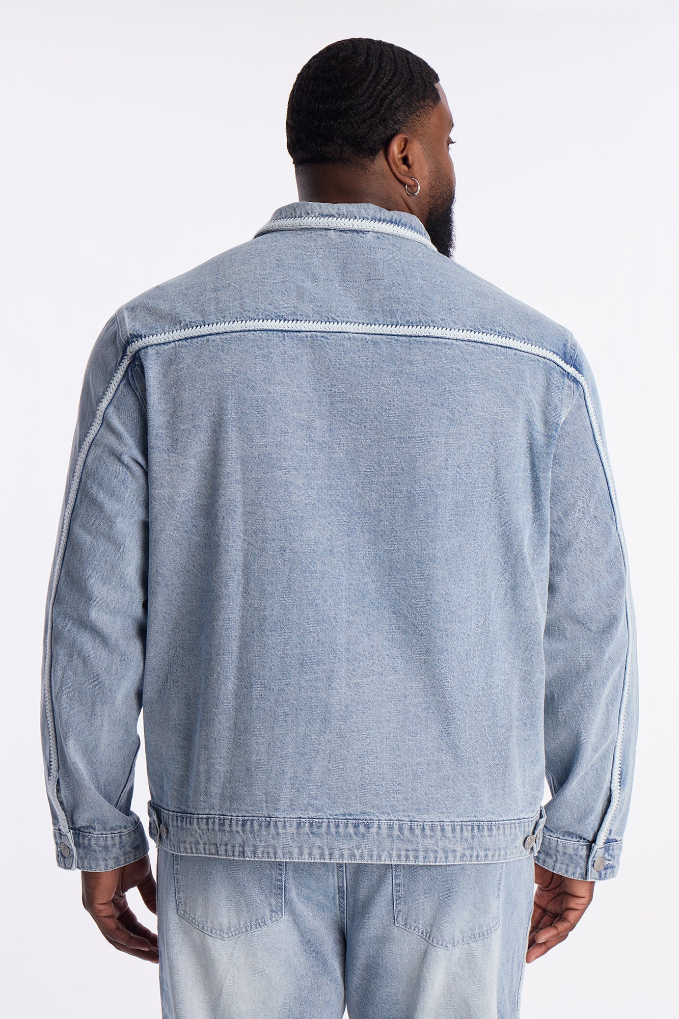Crochet Denim Trucker Jacket - Light Blue Wash Fashion Nova