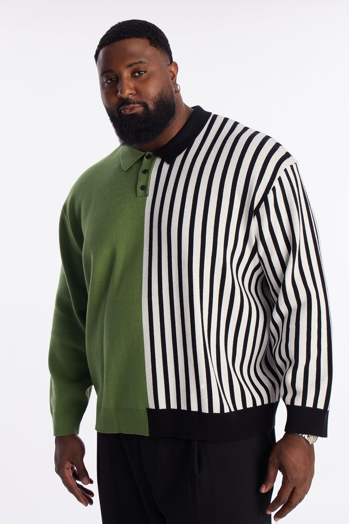 Half Striped Sweater Polo - Green Fashion Nova