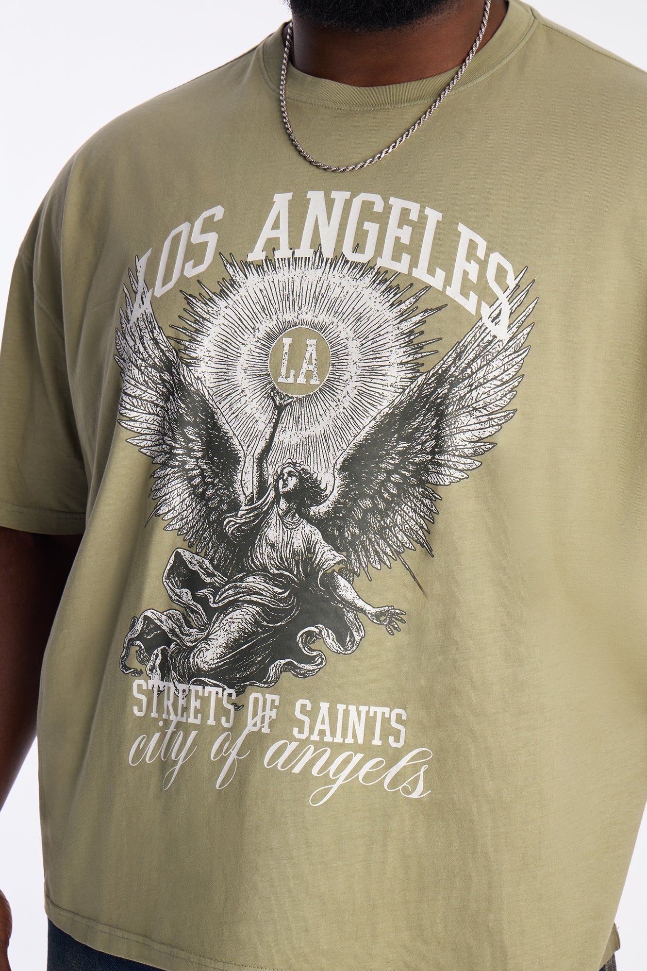LA Street Saints Oversized Short Sleeve Tee - Olive Fashion Nova