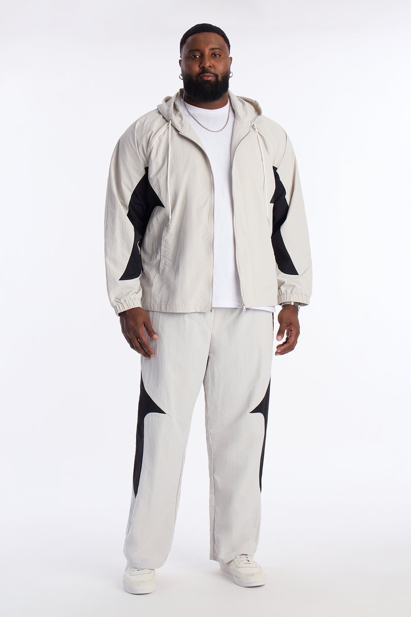 Relaxed Aura Coded Hooded Track Jacket - Silver Fashion Nova