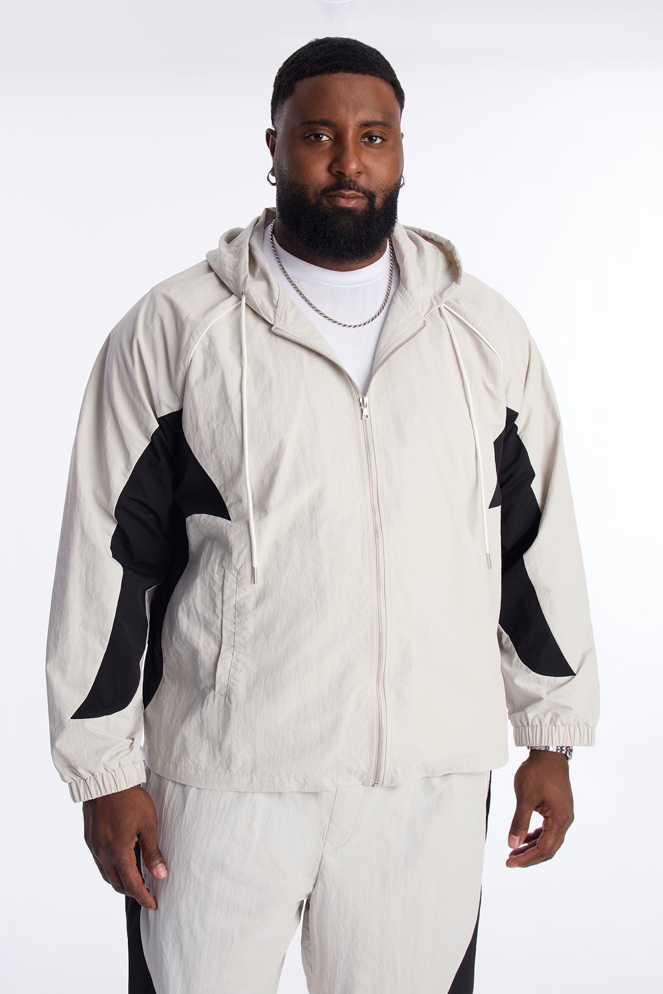 Relaxed Aura Coded Hooded Track Jacket - Silver Fashion Nova