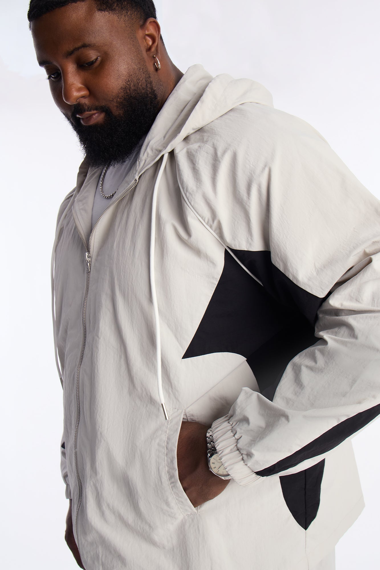 Relaxed Aura Coded Hooded Track Jacket - Silver Fashion Nova