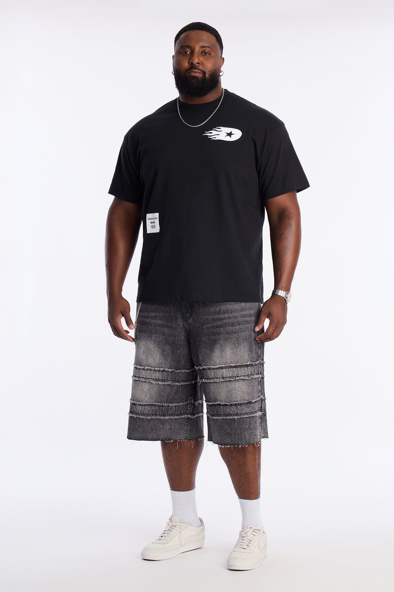 Baggy On My Fray Chain Denim Short - Black Wash Fashion Nova