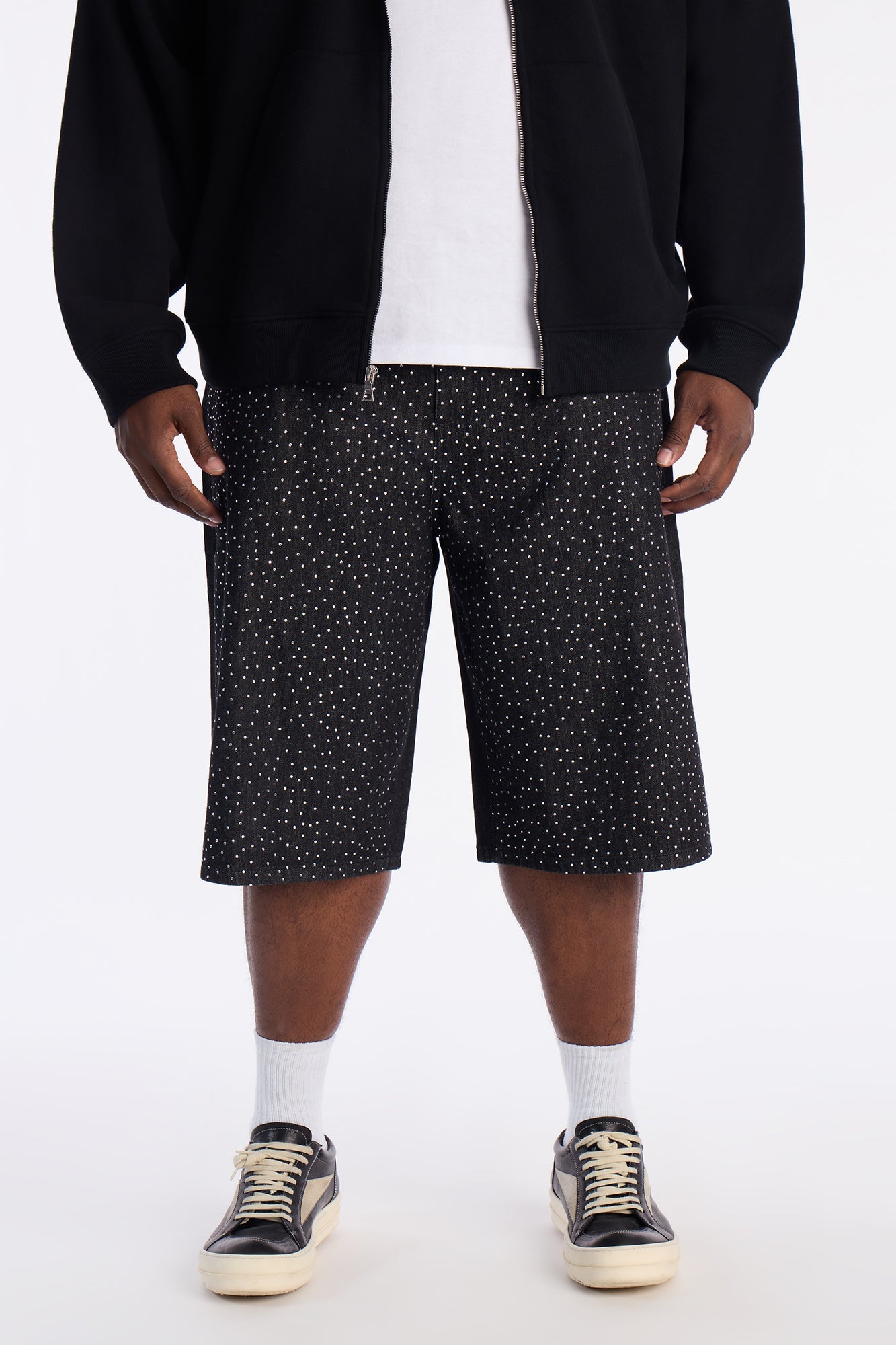 Baggy All Gem Denim Short - Black Fashion Nova