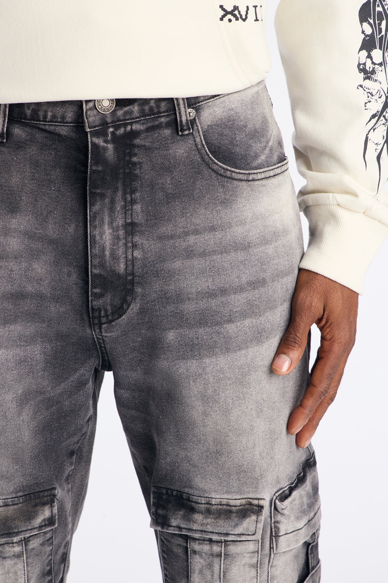 Stacked Slim Flare Enough Cargo Jean - Black Wash Fashion Nova