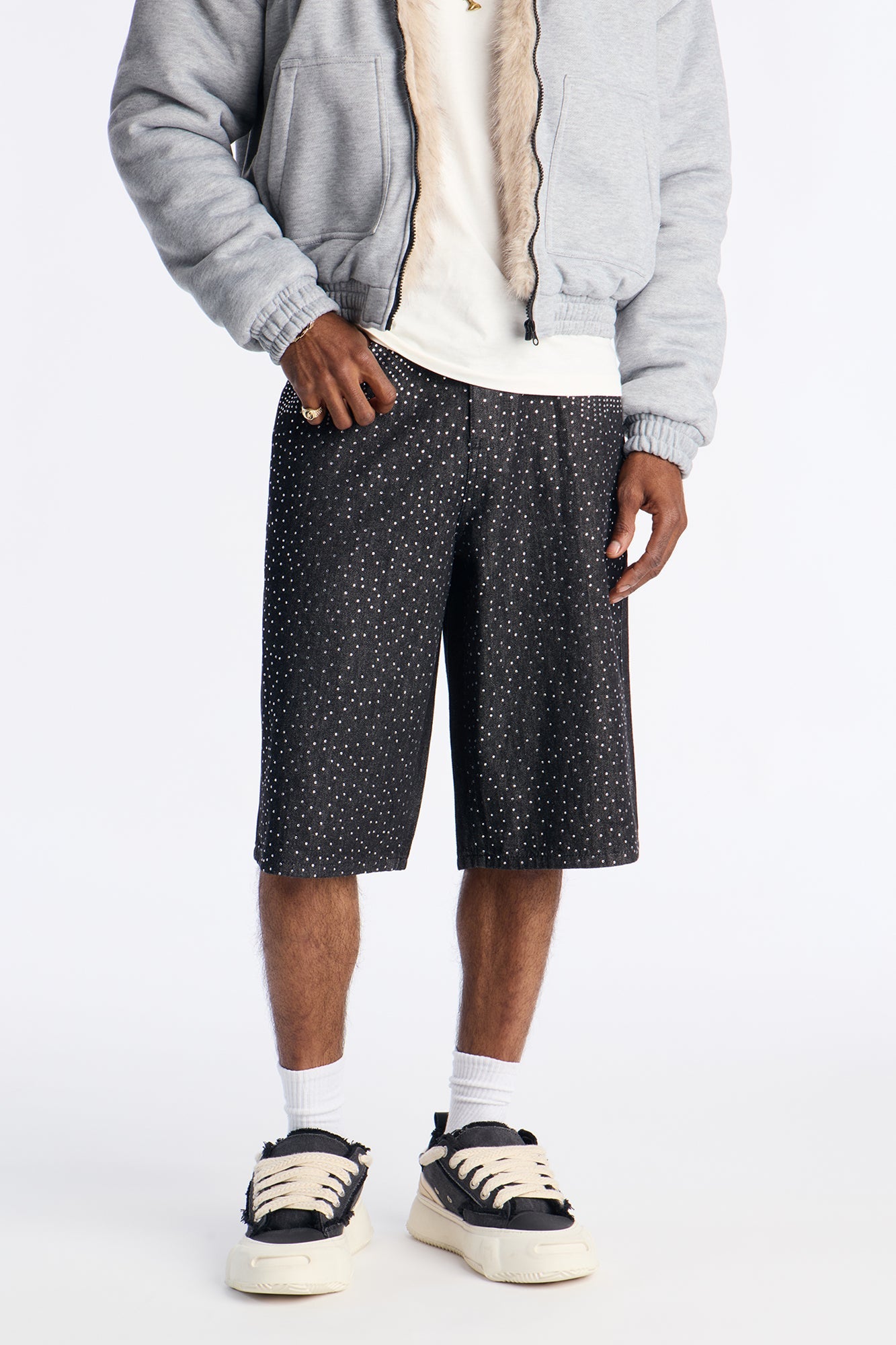 Baggy All Gem Denim Short - Black Fashion Nova