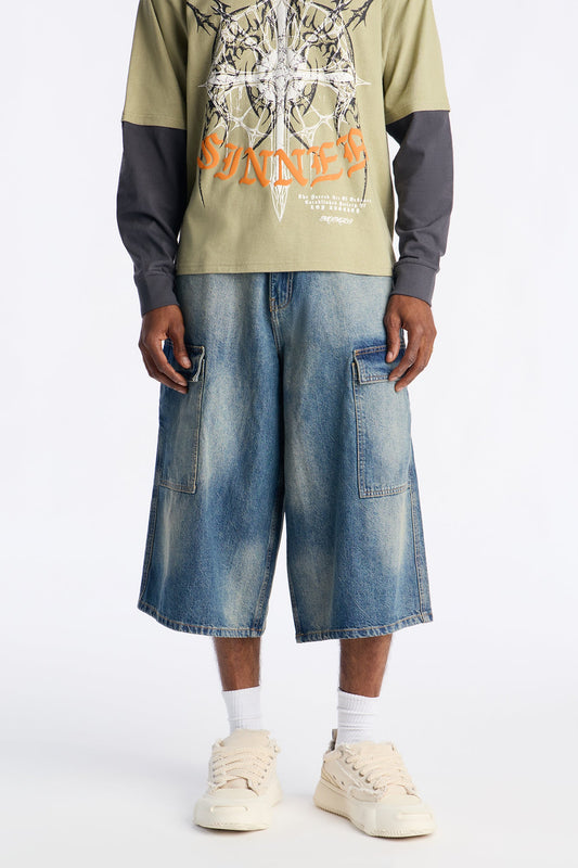 Super Baggy On Deck Cargo Denim Short - Dark Wash Fashion Nova