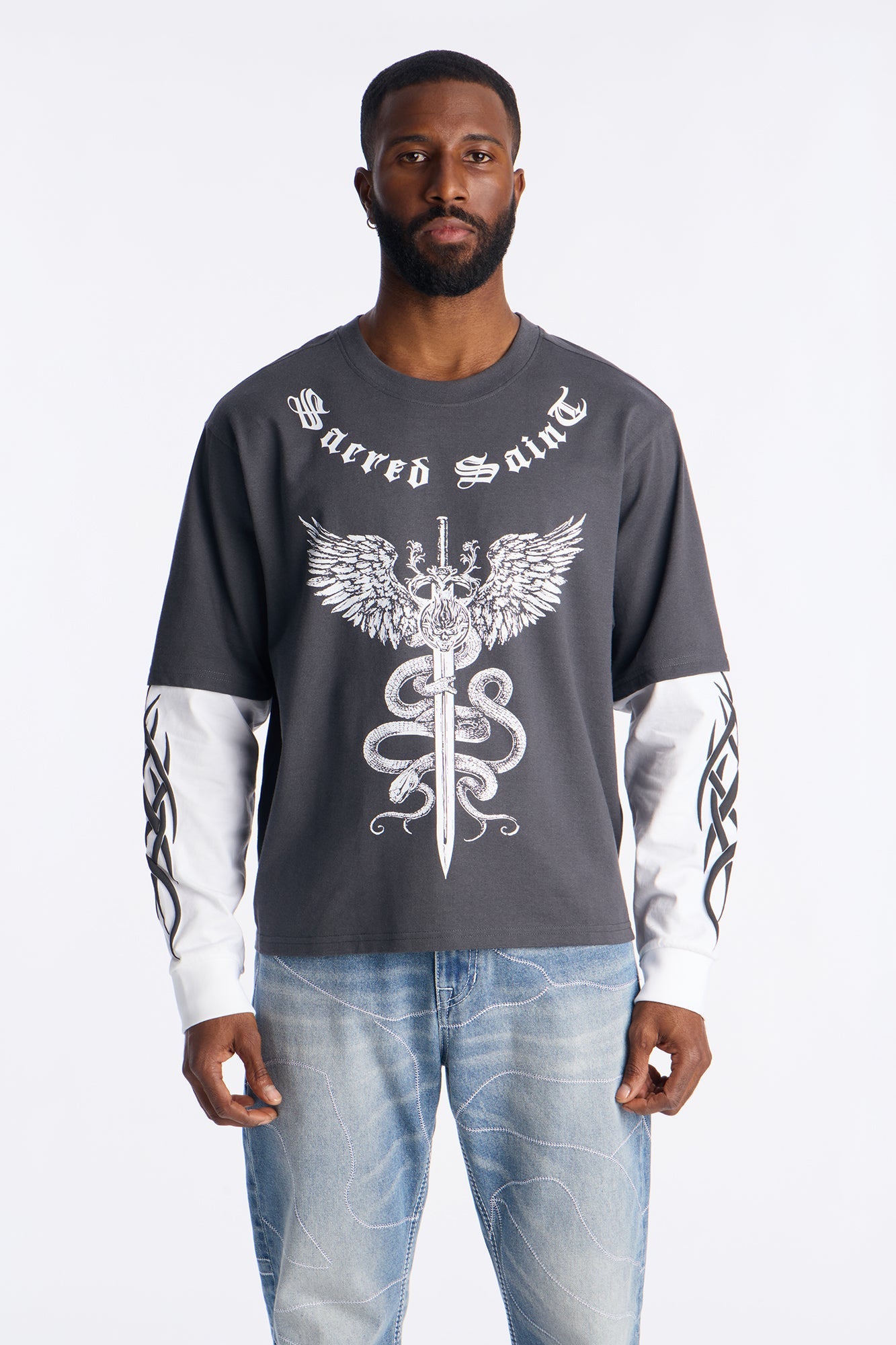 Sacred Saint 2fer Long Sleeve Tee - Black Fashion Nova