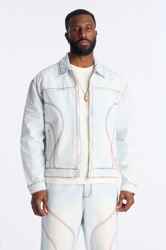 Cropped Thick Thread Denim Work Jacket - Light Wash Fashion Nova