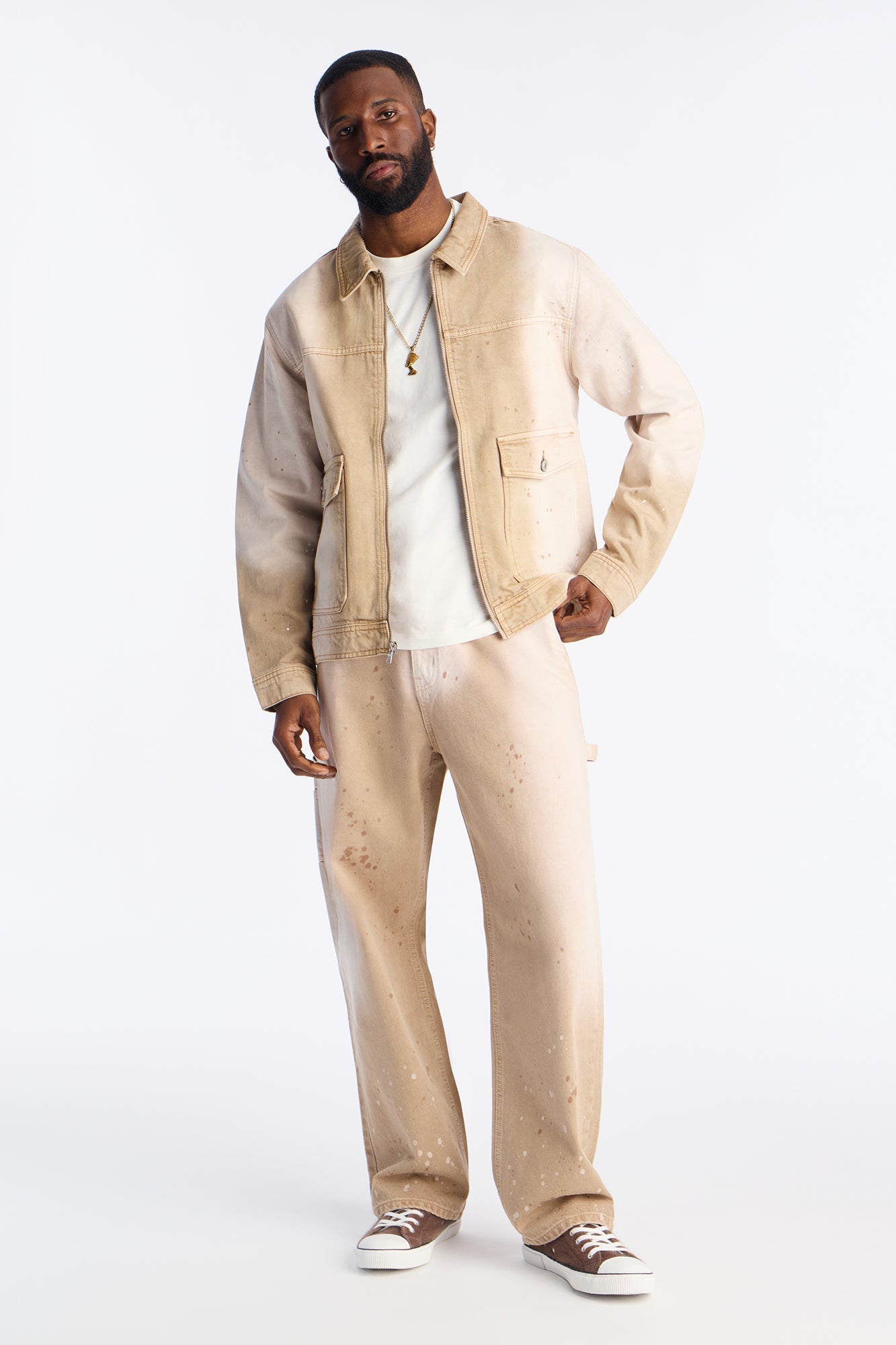 Baggy Spot Stained Jean - Tan Fashion Nova