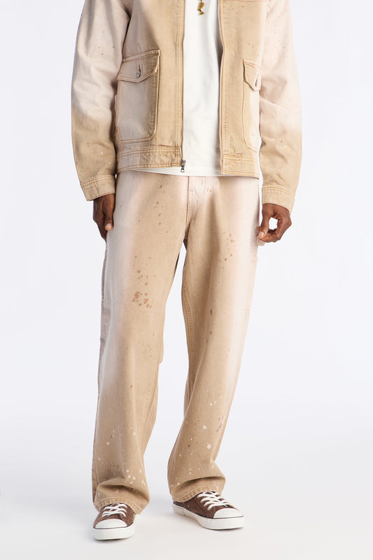 Baggy Spot Stained Jean - Tan Fashion Nova