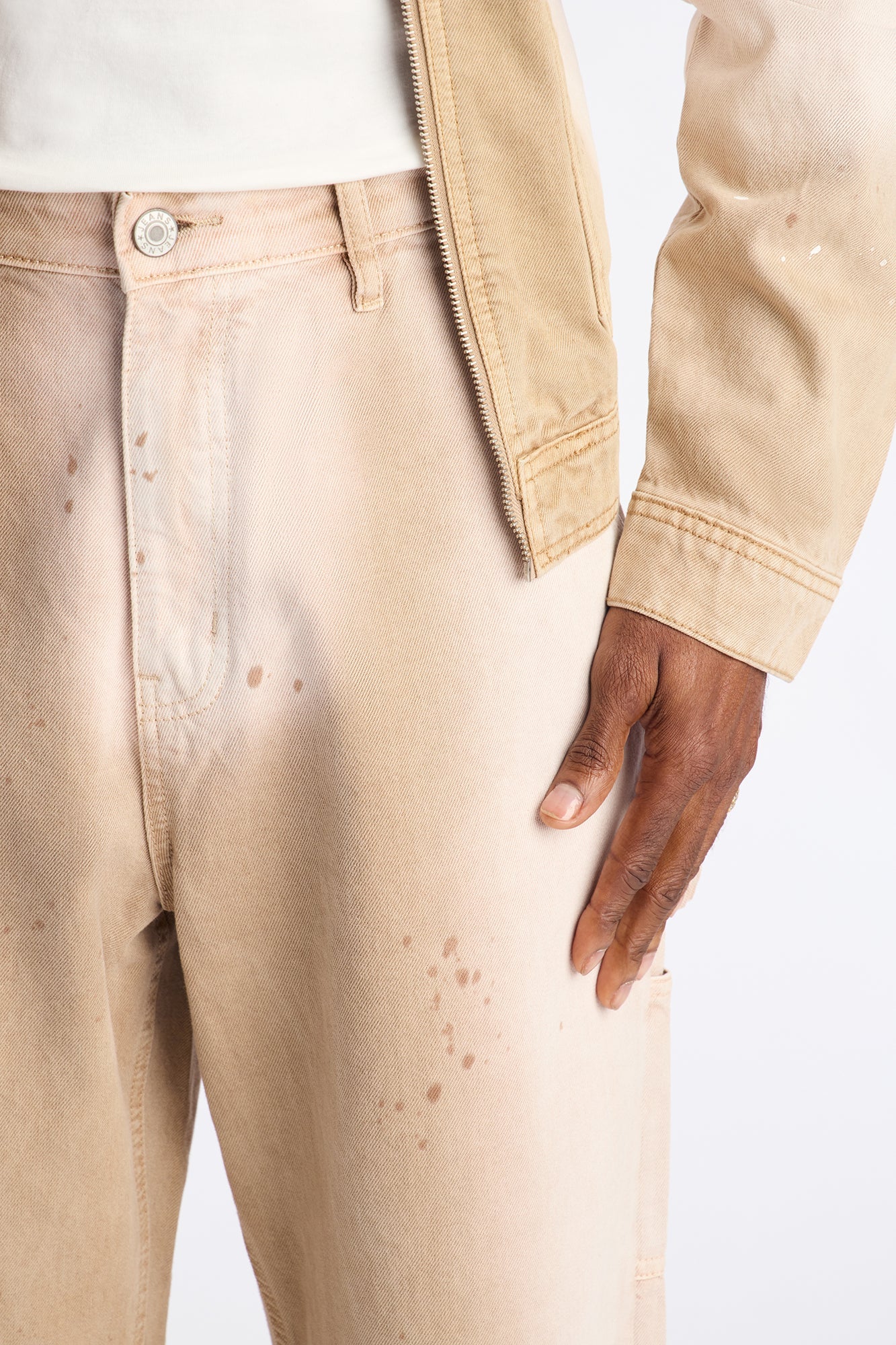 Baggy Spot Stained Jean - Tan Fashion Nova