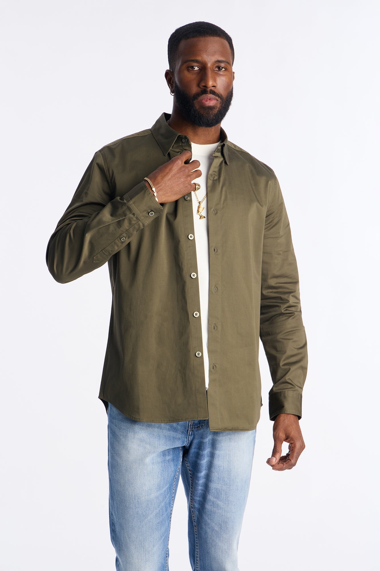 Luxe Stretch Dress Shirt - Olive Fashion Nova