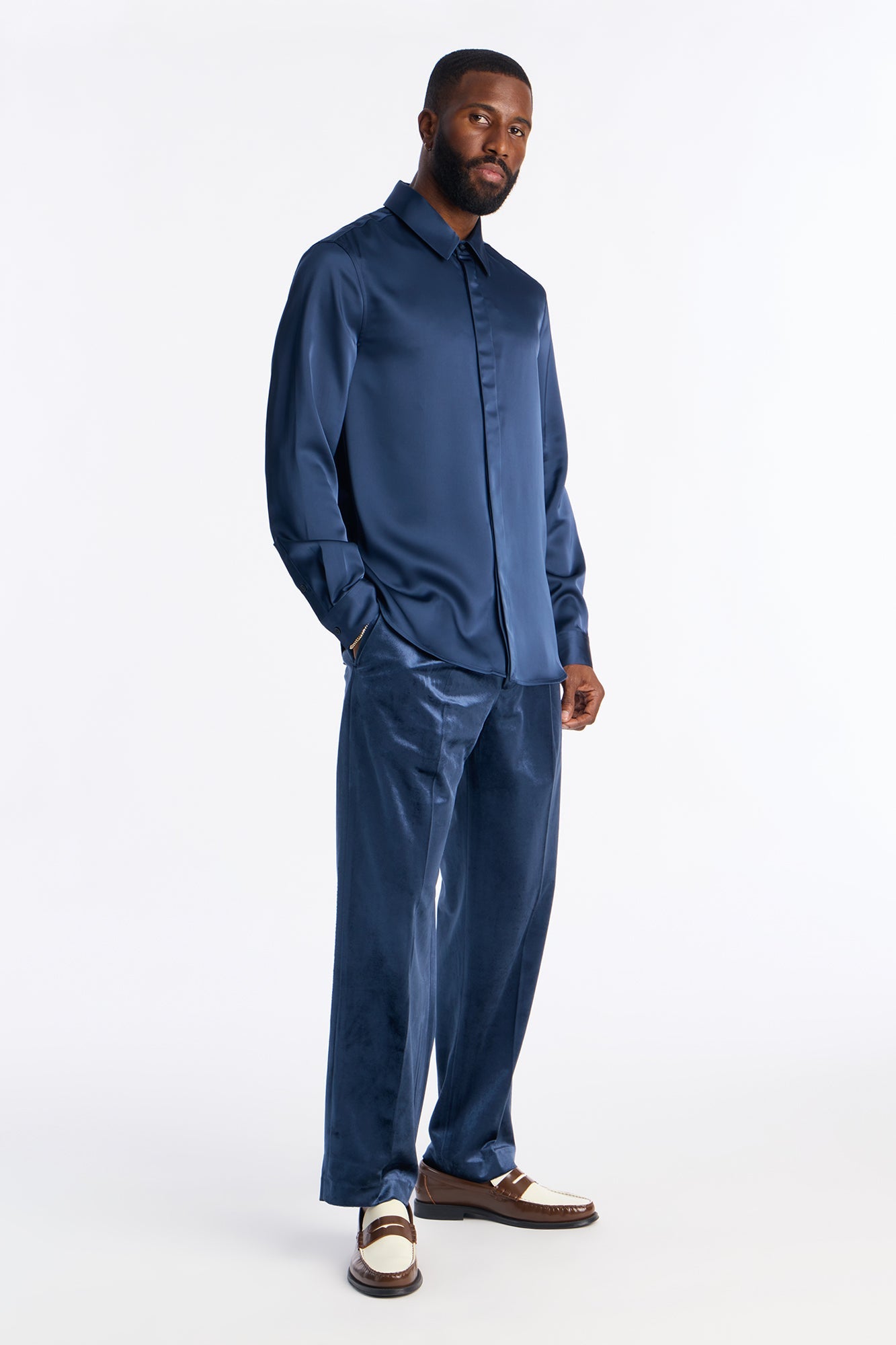 Luxe Easy Flow Button Up Shirt - Navy Fashion Nova