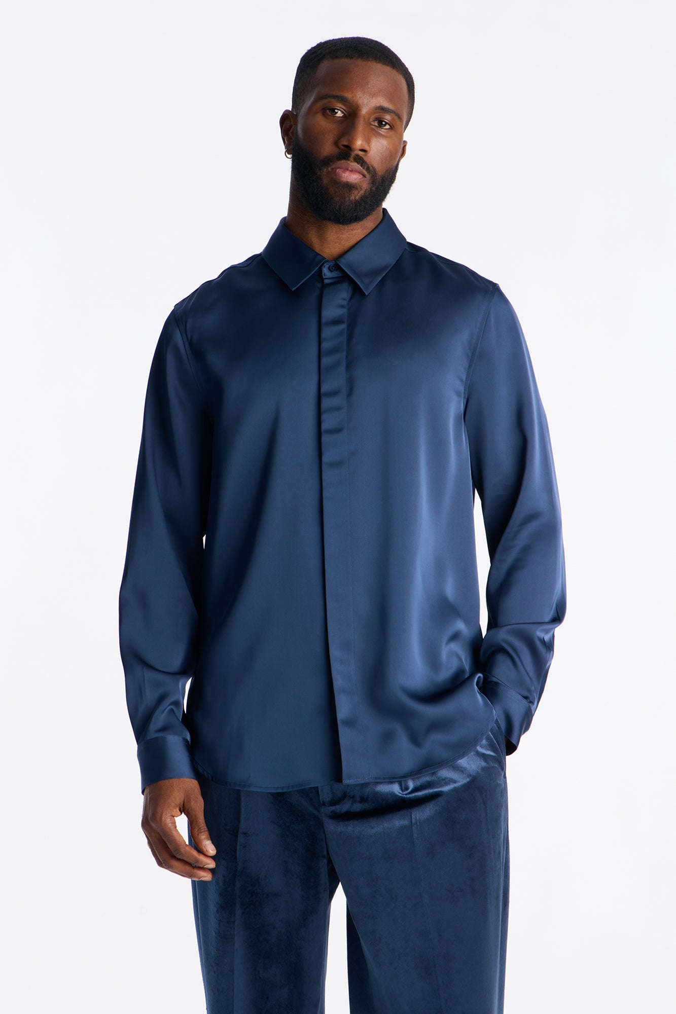 Luxe Easy Flow Button Up Shirt - Navy Fashion Nova