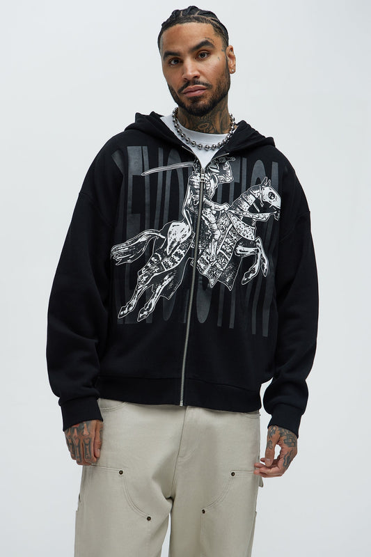 Tyson Crusader Printed Oversized Zip Hoodie - Black Fashion Nova