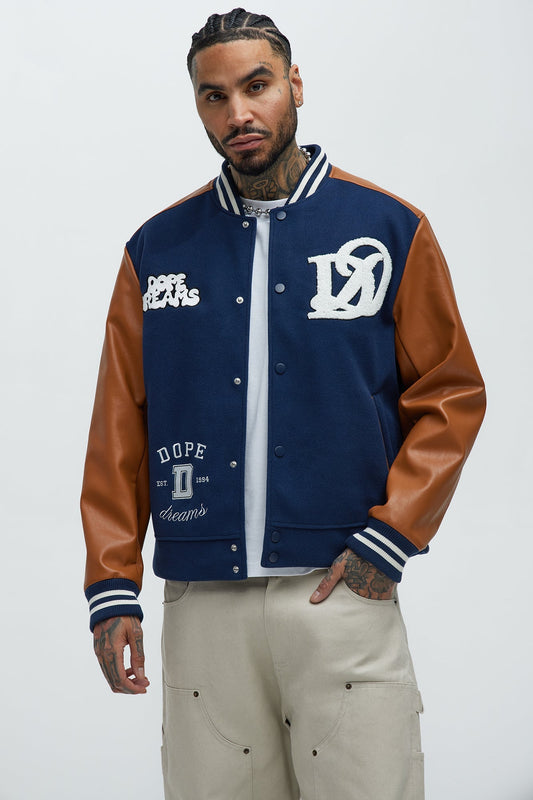 Dope Dreams Varsity Jacket - Navy/combo Fashion Nova