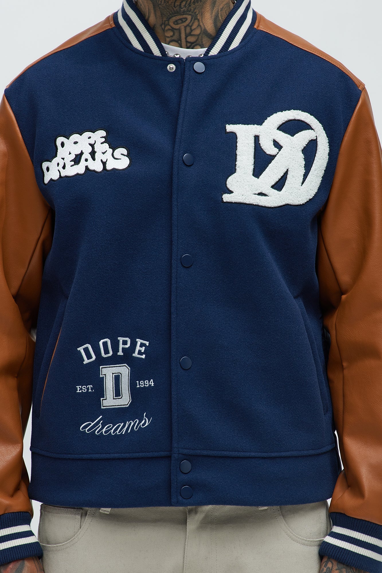 Dope Dreams Varsity Jacket - Navy/combo Fashion Nova