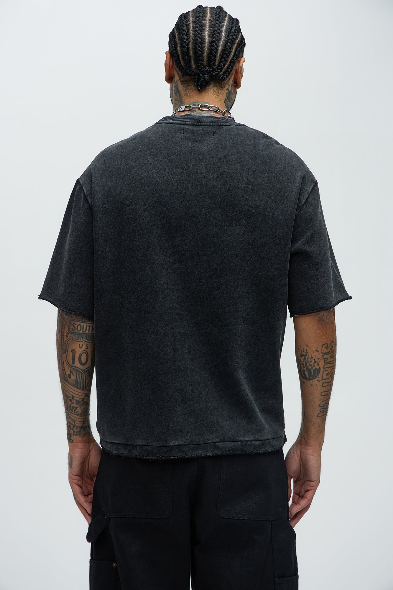 Tyson Rave Patched Heavy Wash Relaxed Tee - Black Wash Fashion Nova