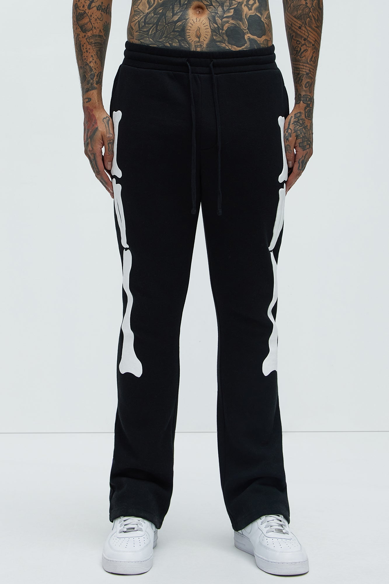 Tyson Bones Skinny Flare Sweatpants - Black Fashion Nova