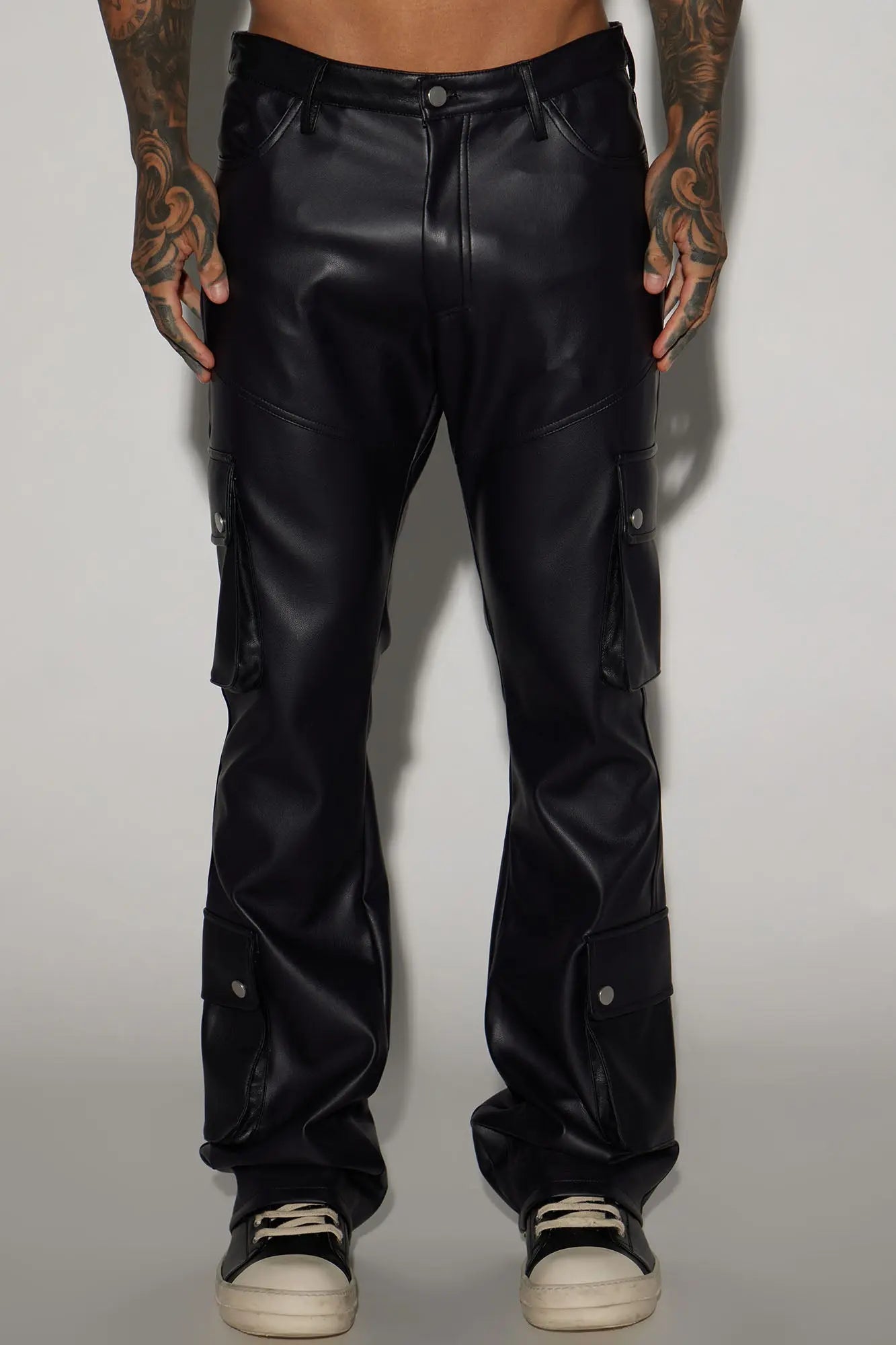 Name Of Love Faux Leather Stacked Slim Flare Pants - Black Fashion Nova