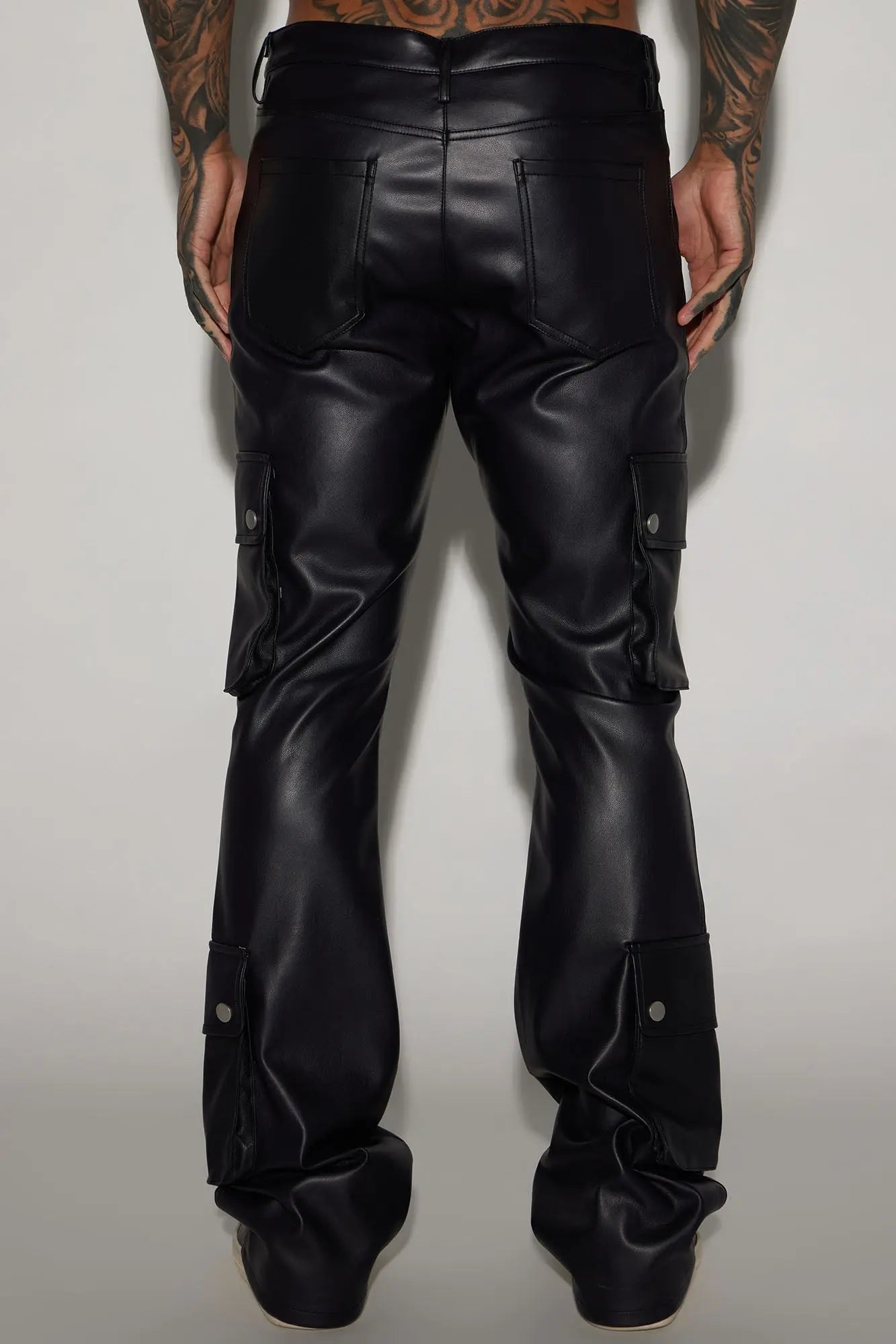 Name Of Love Faux Leather Stacked Slim Flare Pants - Black Fashion Nova
