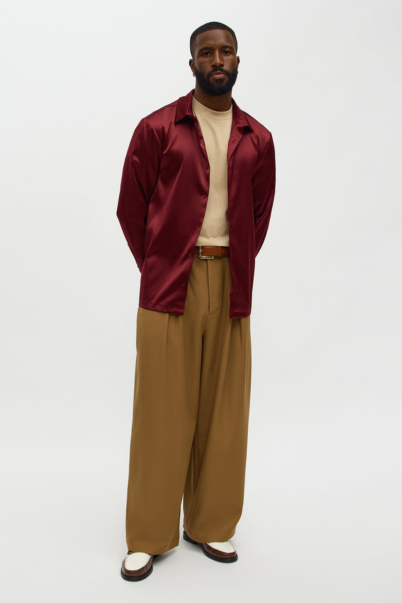 Links Satin Long Sleeve Button Up Shirt - Burgundy Fashion Nova