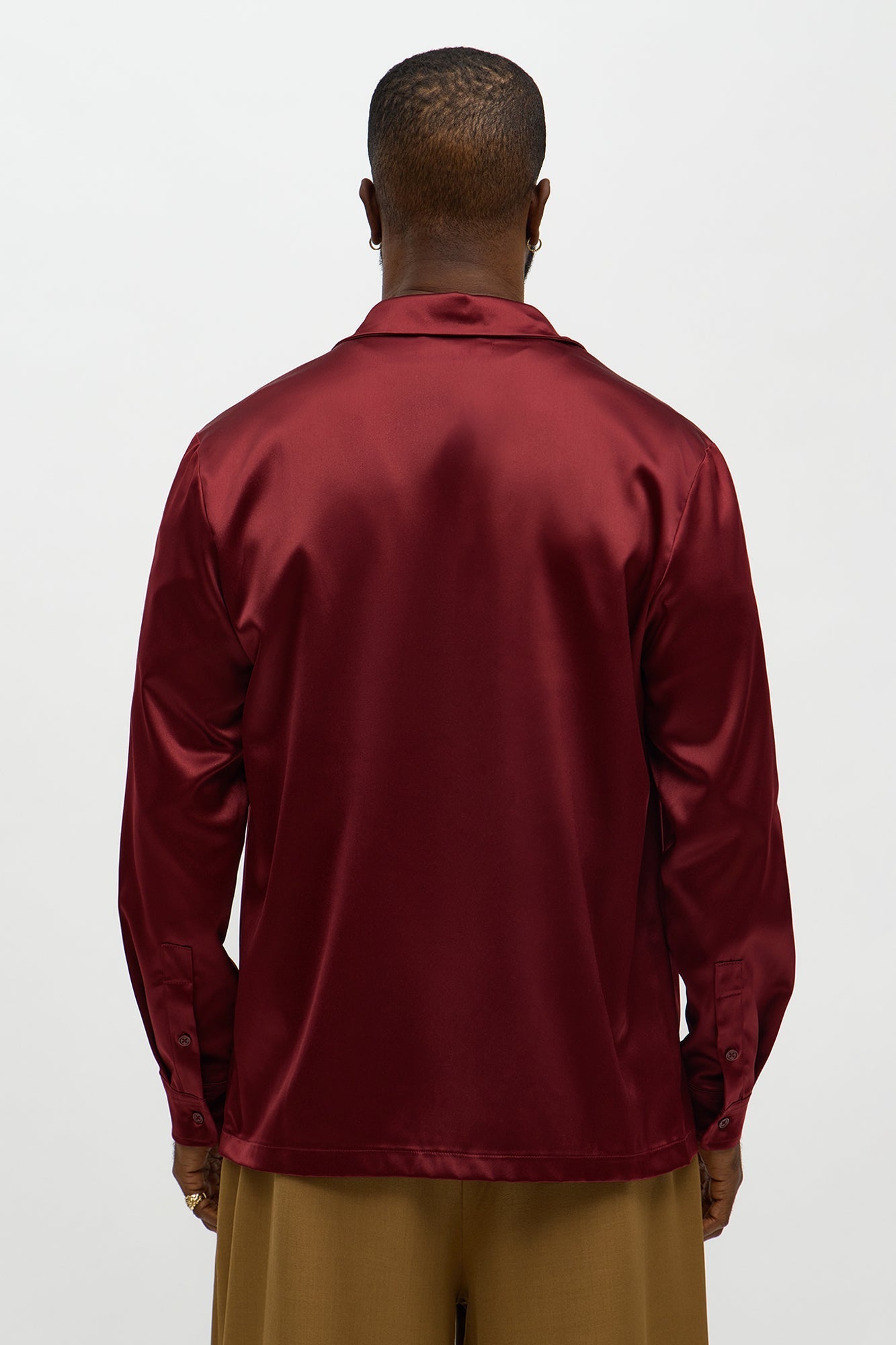 Links Satin Long Sleeve Button Up Shirt - Burgundy Fashion Nova