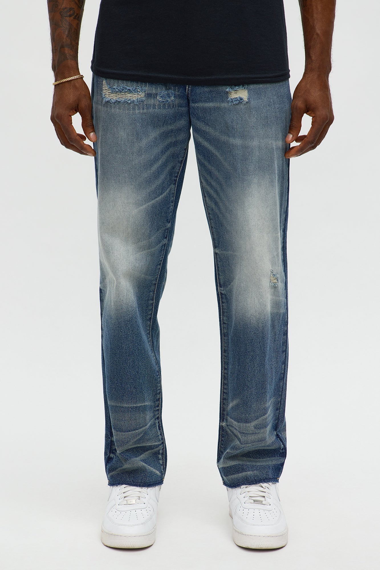 Straight Augustus Rip And Repair Jean - Vintage Blue Wash Fashion Nova
