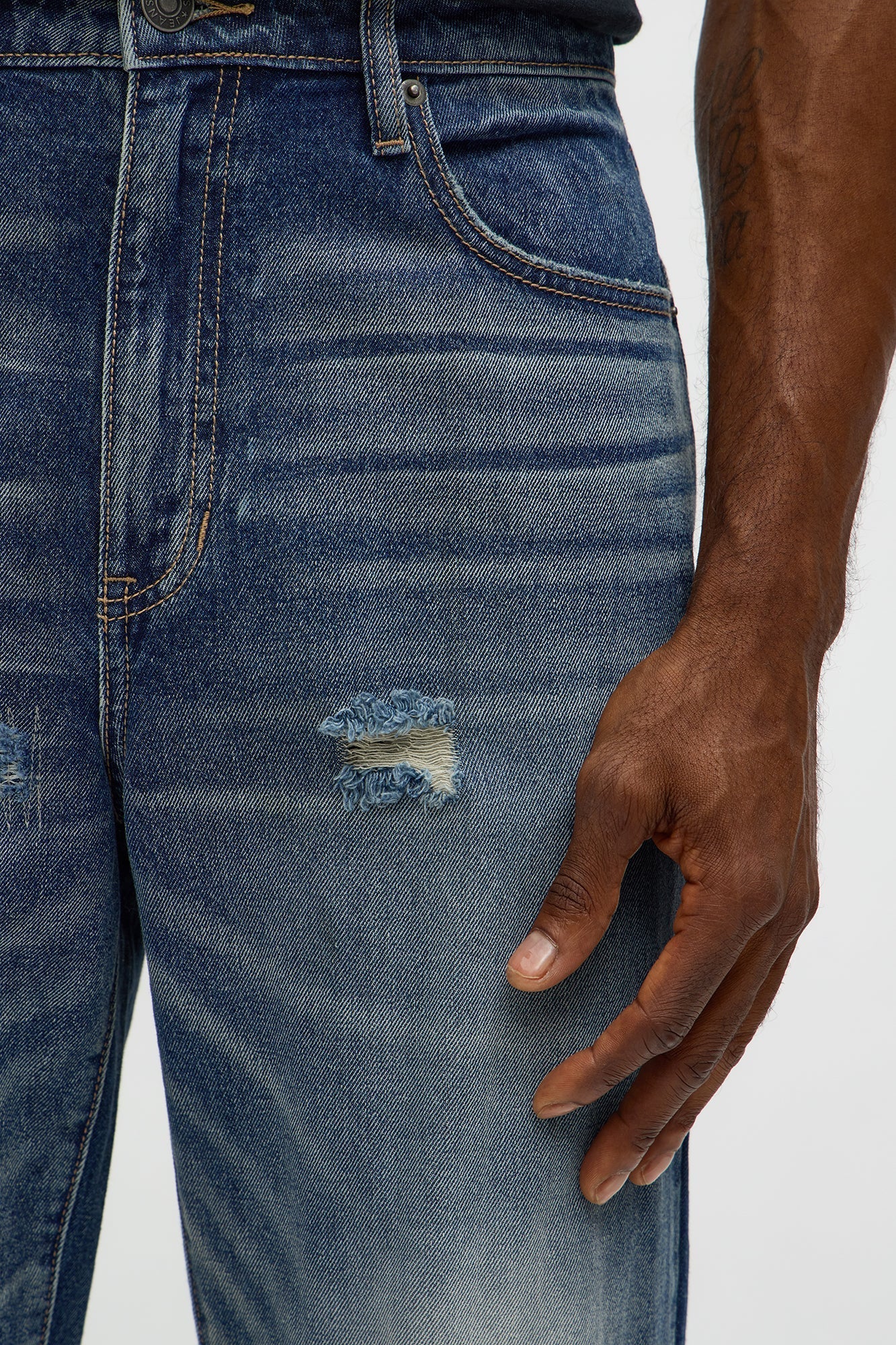 Straight Augustus Rip And Repair Jean - Vintage Blue Wash Fashion Nova