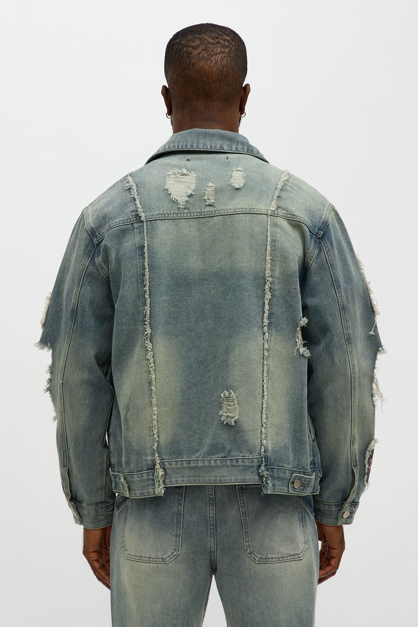 Holy Windows Patched Distressed Denim Trucker Jacket - Vintage Blue Wash Fashion Nova