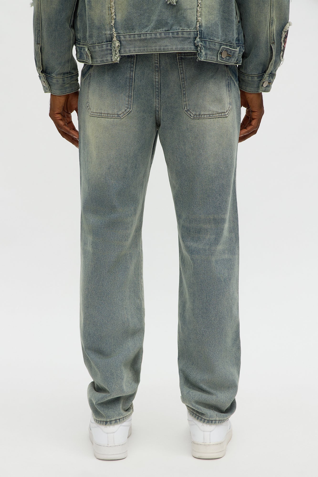 Relaxed Straight Holy Windows Patched Distressed Jean - Vintage Blue Wash Fashion Nova