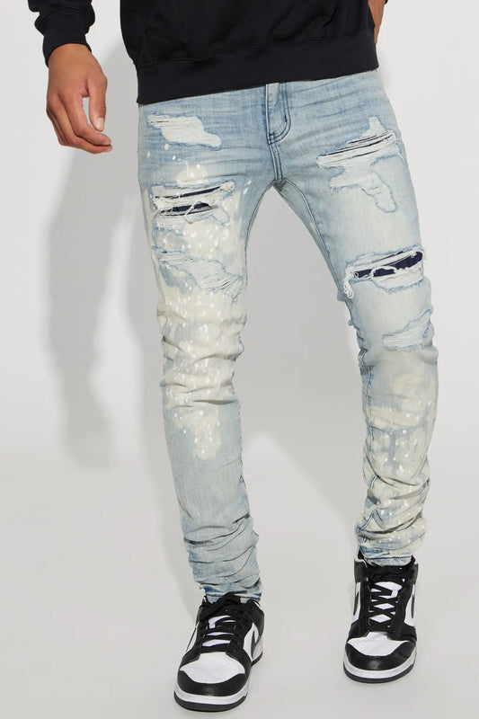 For It Paint Splattered Stacked Skinny Jeans - Light Wash Fashion Nova
