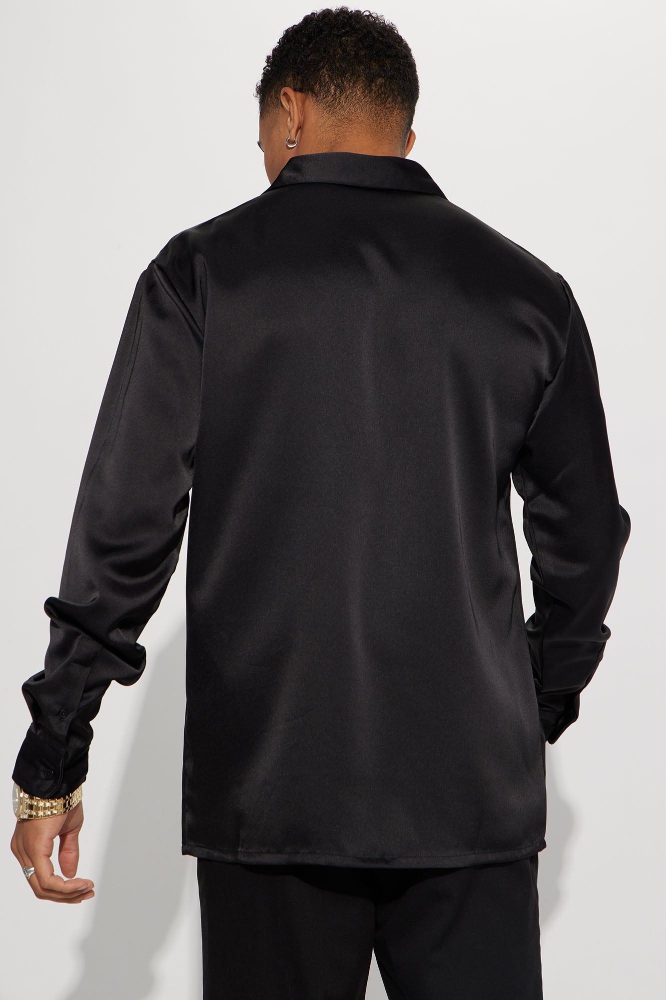 Links Satin Long Sleeve Button Up Shirt - Black Fashion Nova