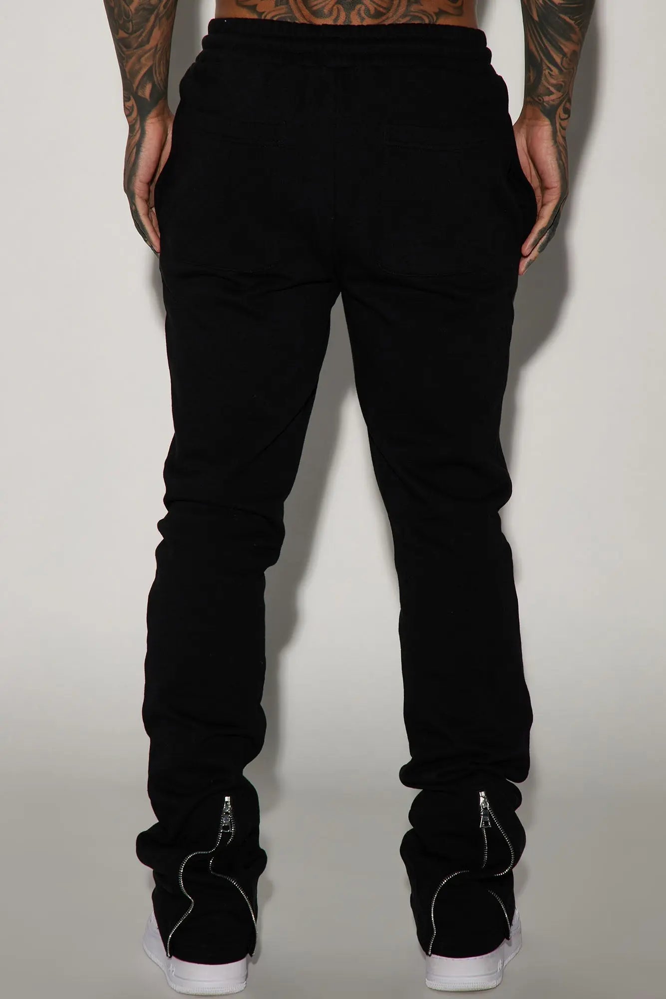 Tyson Back Zipper Skinny Flared Sweatpants - Black Fashion Nova