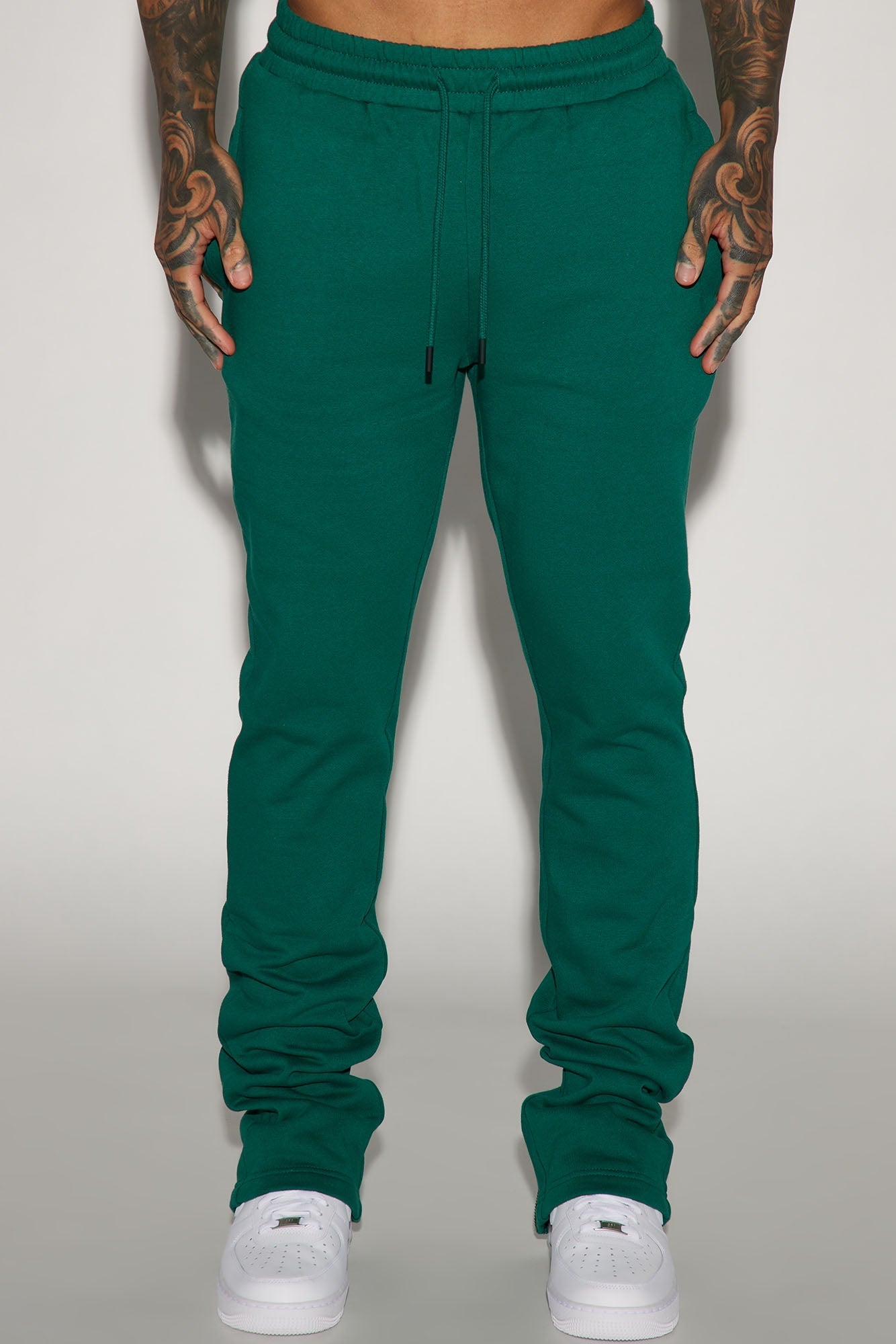 Tyson Back Zipper Skinny Flared Sweatpants - Green Fashion Nova