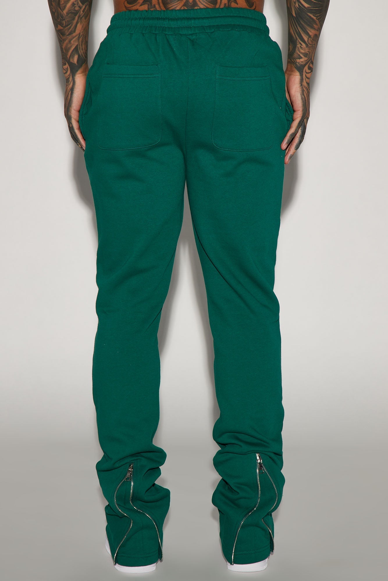 Tyson Back Zipper Skinny Flared Sweatpants - Green Fashion Nova