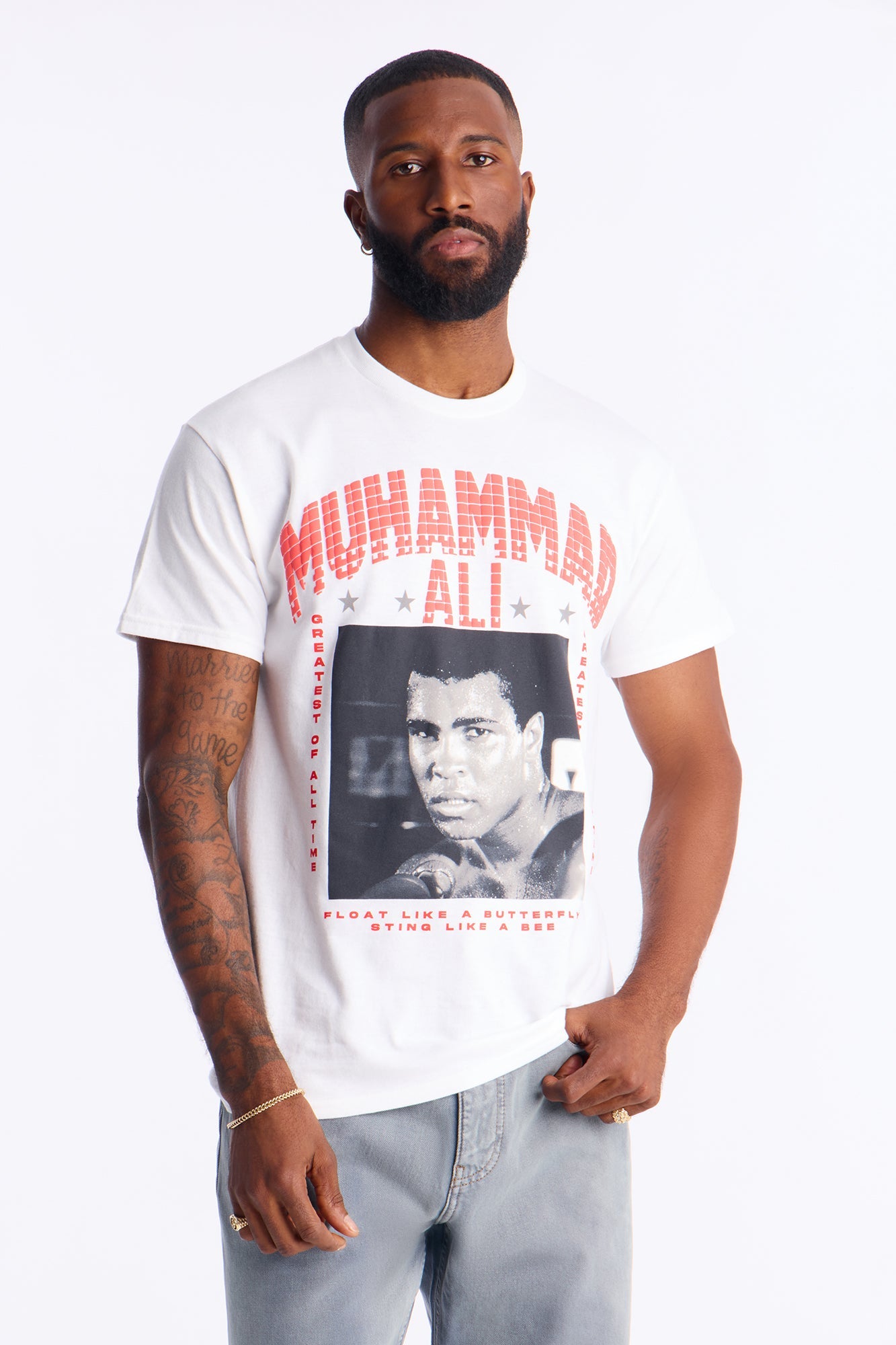 Muhammad Ali Puff Printed Short Sleeve Tee - White Fashion Nova