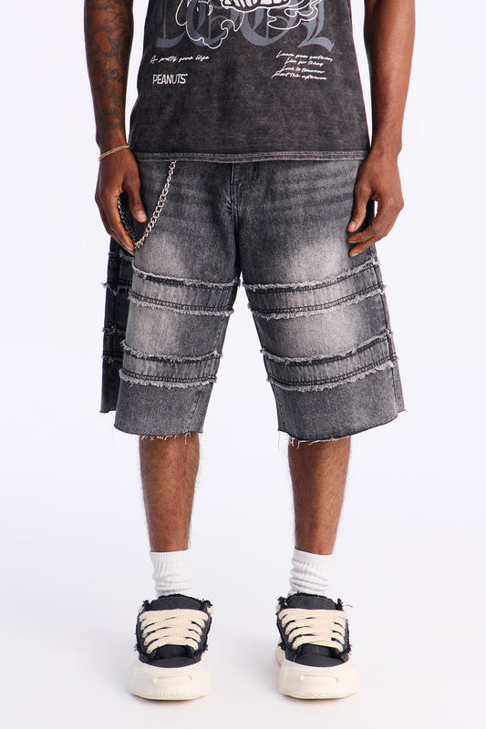Baggy On My Fray Chain Denim Short - Black Wash Fashion Nova