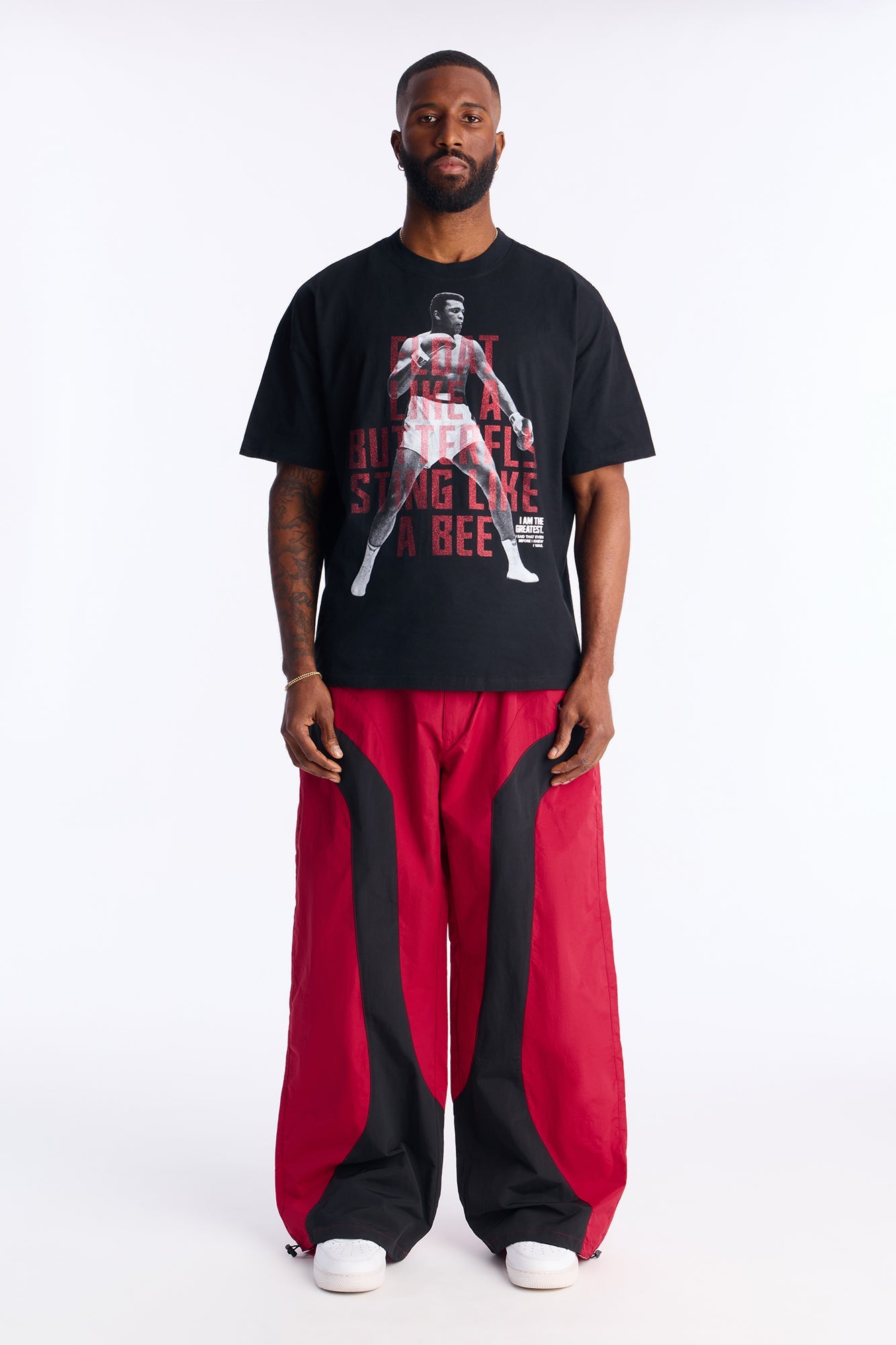Boxy Muhammad Ali Glitter Printed Short Sleeve Tee - Black Fashion Nova