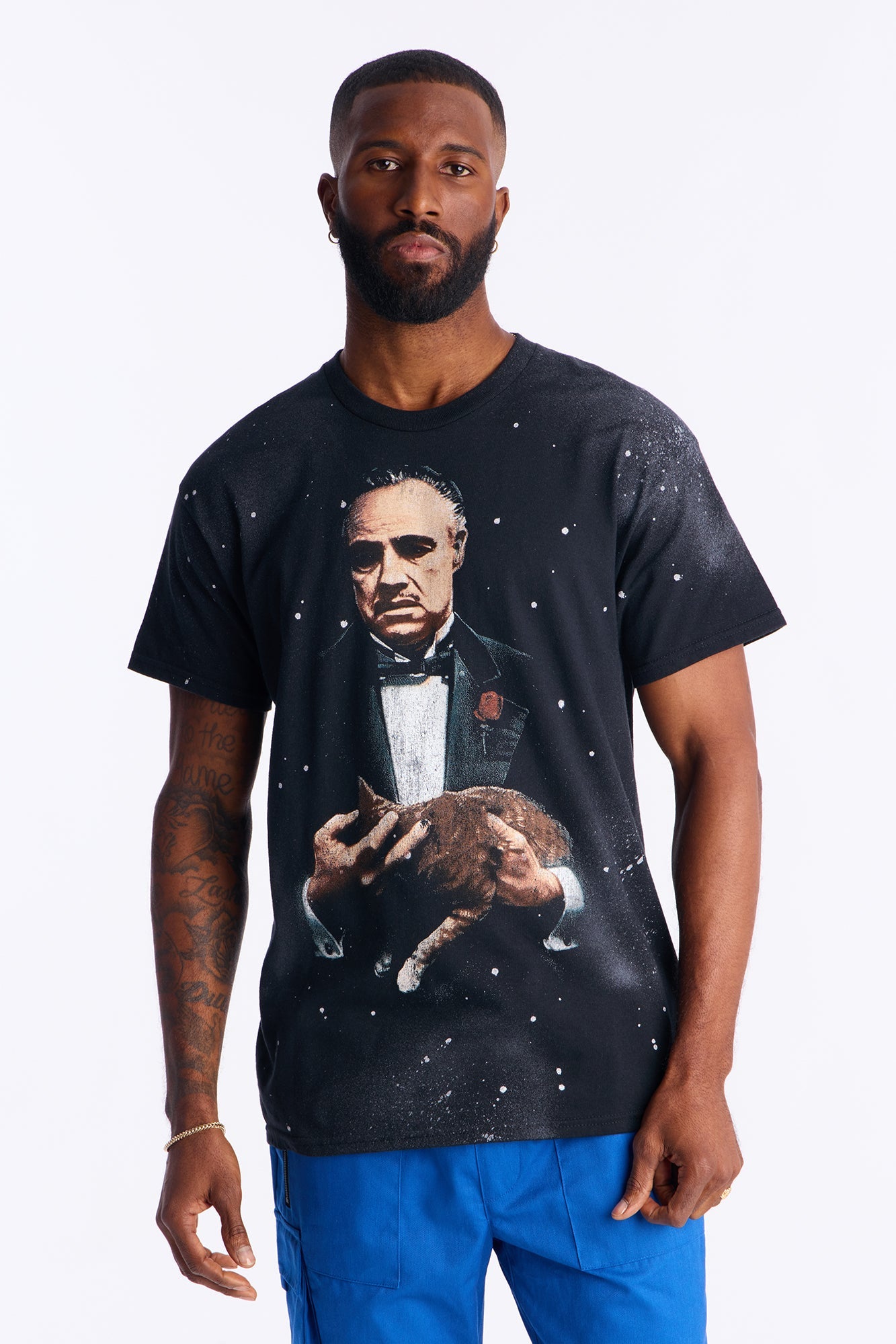 The Godfather Paint Splatter Short Sleeve Tee - Black Wash Fashion Nova