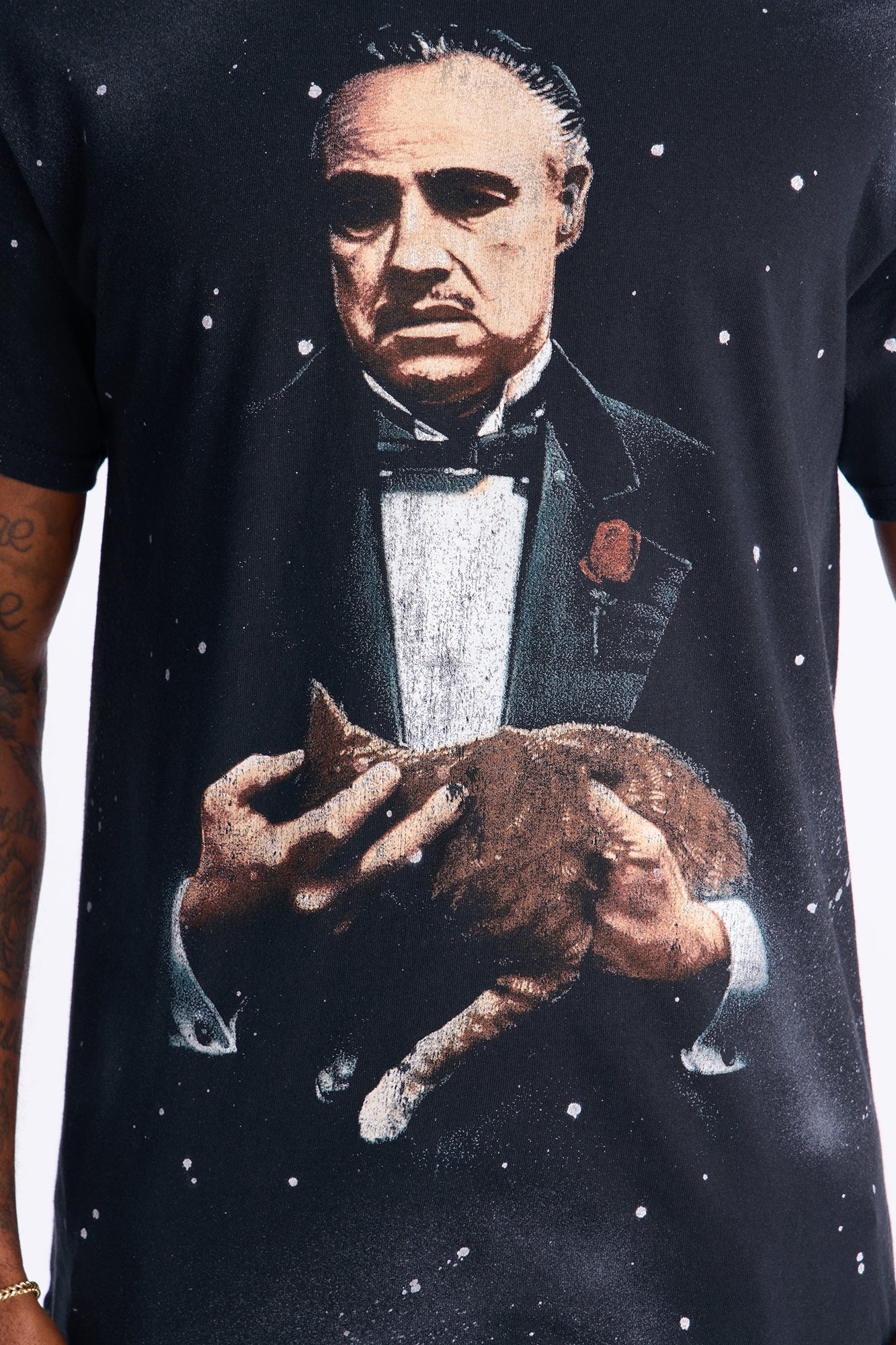 The Godfather Paint Splatter Short Sleeve Tee - Black Wash Fashion Nova