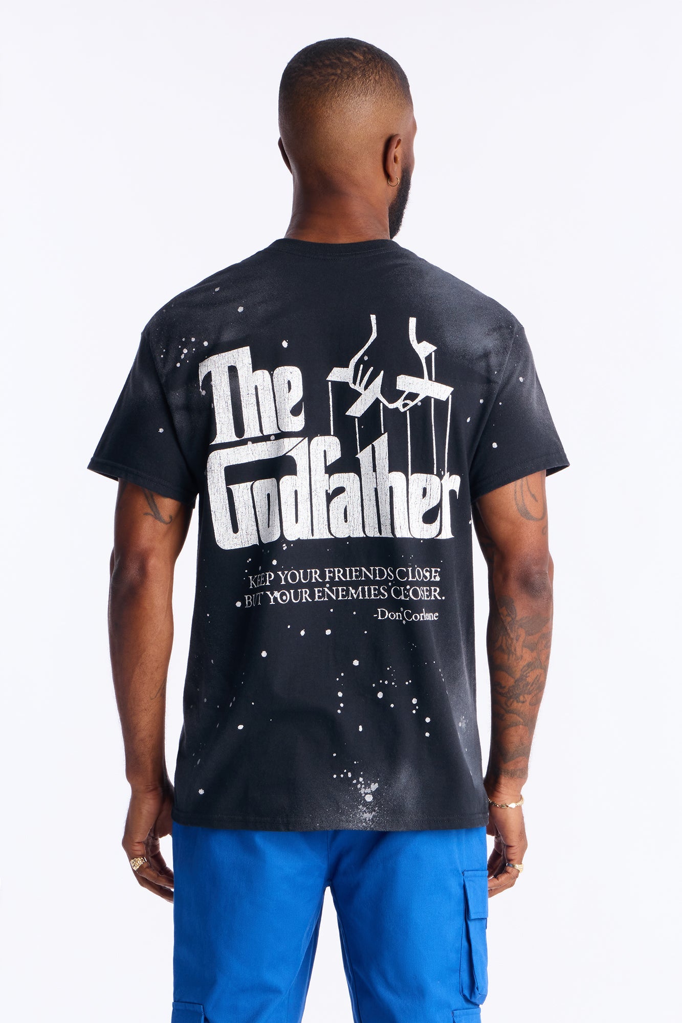 The Godfather Paint Splatter Short Sleeve Tee - Black Wash Fashion Nova